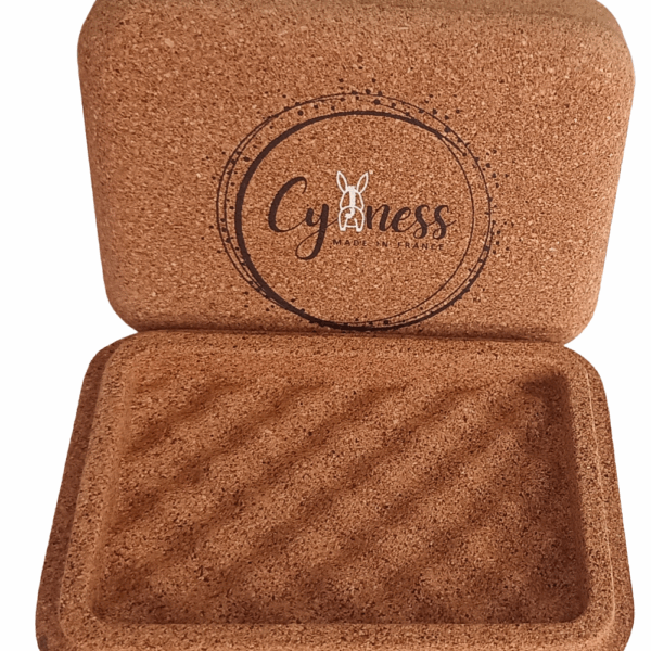Porte-savon Cyaness en liège naturel, format voyage compact 88×60×25 mm