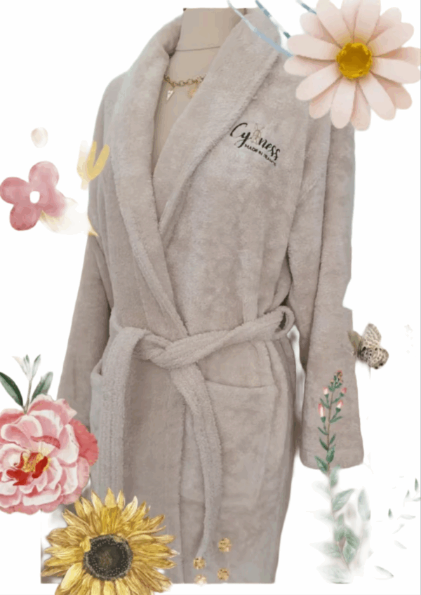 Peignoir adulte 100 % coton 500 g/m² Cyaness disponible en taupe, blanc et gris, tailles S à XXL