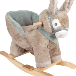 Âne à bascule personnalisable dés 12 mois avec siège rembourré – Peluche et bois pour enfant