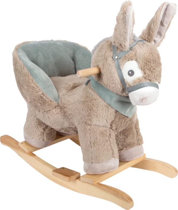 Âne à bascule en peluche avec siège rembourré, dossier et poignées bois – 56×32×48 cm – jouet enfant 5,76 kg