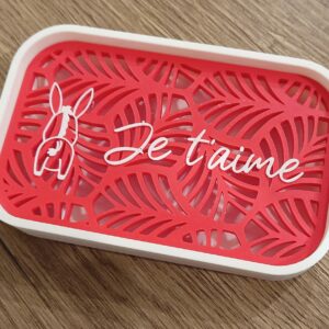 Porte-savon Saint-Valentin rouge et blanc en fécule de maïs, imprimé en 3D, personnalisé « Je t’aime » – Cyaness x Spoolio