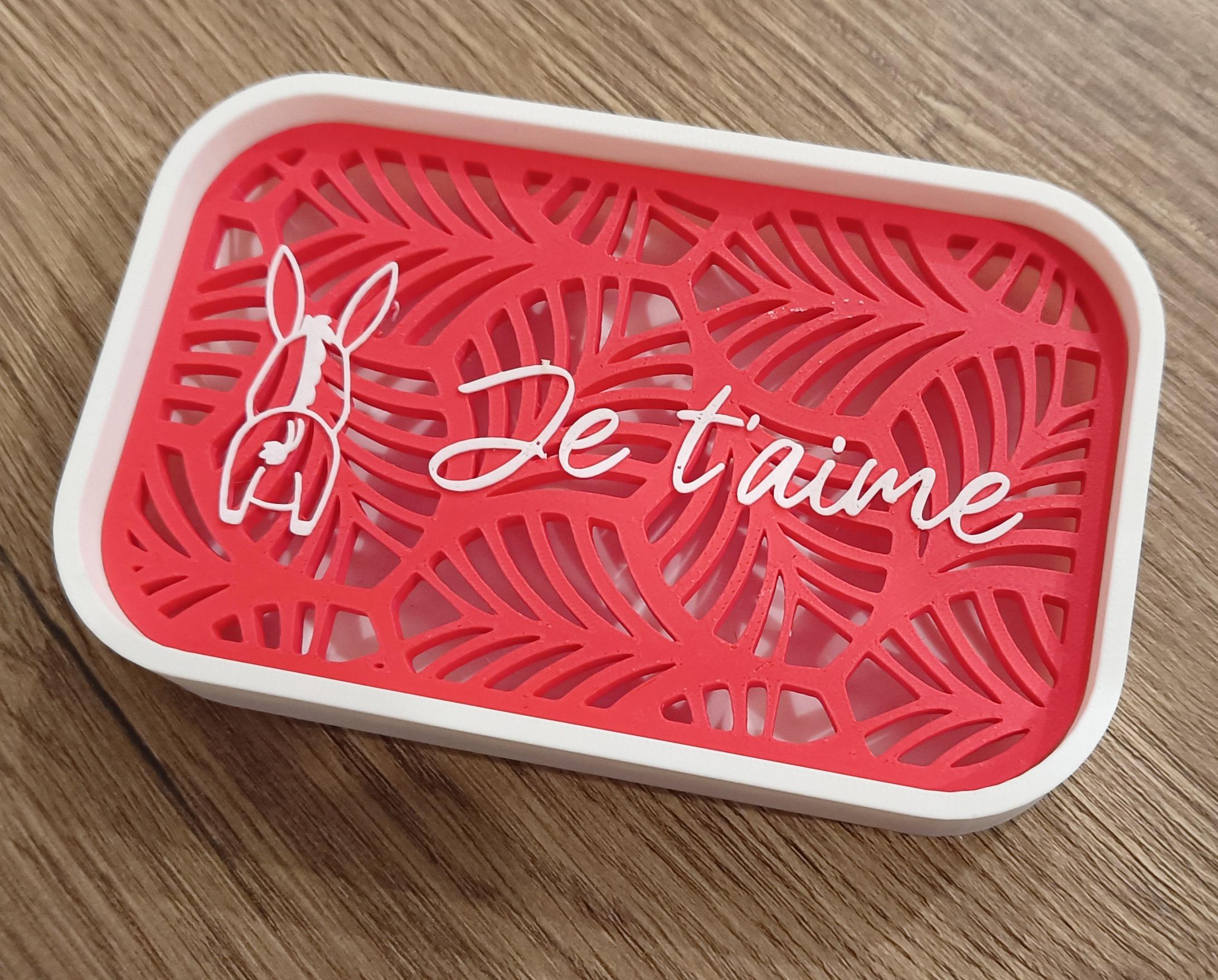 Porte-savon Saint-Valentin rouge et blanc en fécule de maïs, imprimé en 3D, personnalisé « Je t’aime » – Cyaness x Spoolio