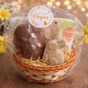 Panier de Pâques au lait d’ânesse artisanal – Savon 40% & Shampoing solide 20% + Éponge bambou 10x14 | Cyaness